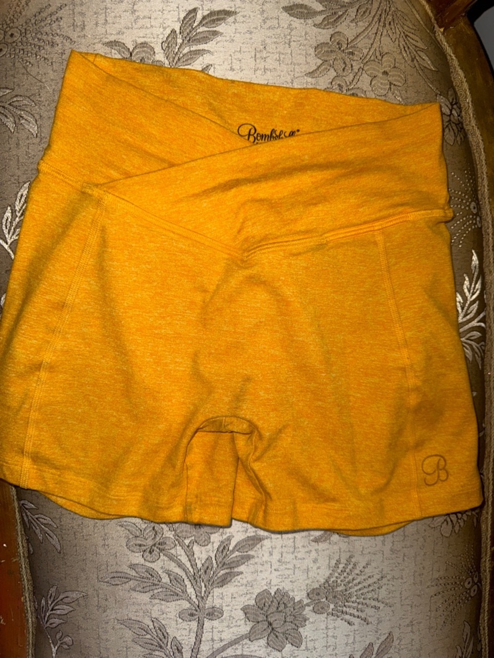 Bombshell Sportswear Golden Yellow Crossover Waist Shorts